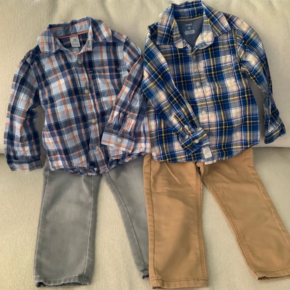 3T boy jeans & plaid shirts button down fall winter spring bundle - Picture 2 of 12
